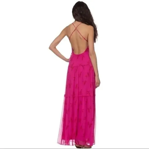 Ba&sh Masha Chiffon Printed Maxi Dress Pink Large - Picture 9 of 16